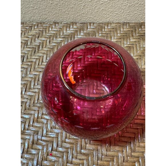 Vintage Cranberry Red Floral Etched Glass Bowl - Picture 3 of 5